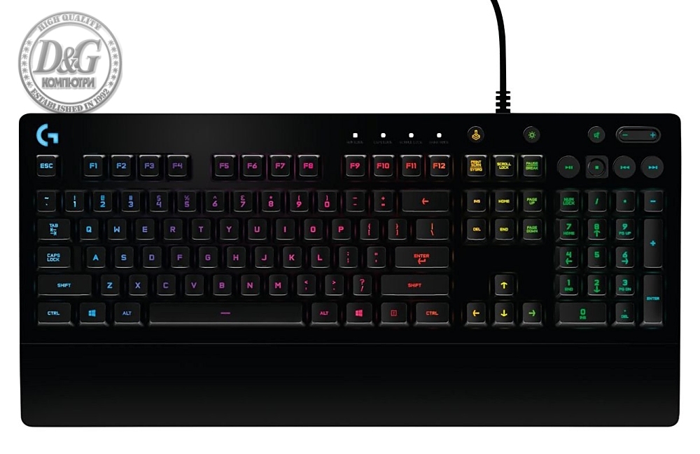 Logitech G213 Prodigy Gaming Keyboard, Lightsync, Spill Resistant, Palm Rest, Media Controls, Black