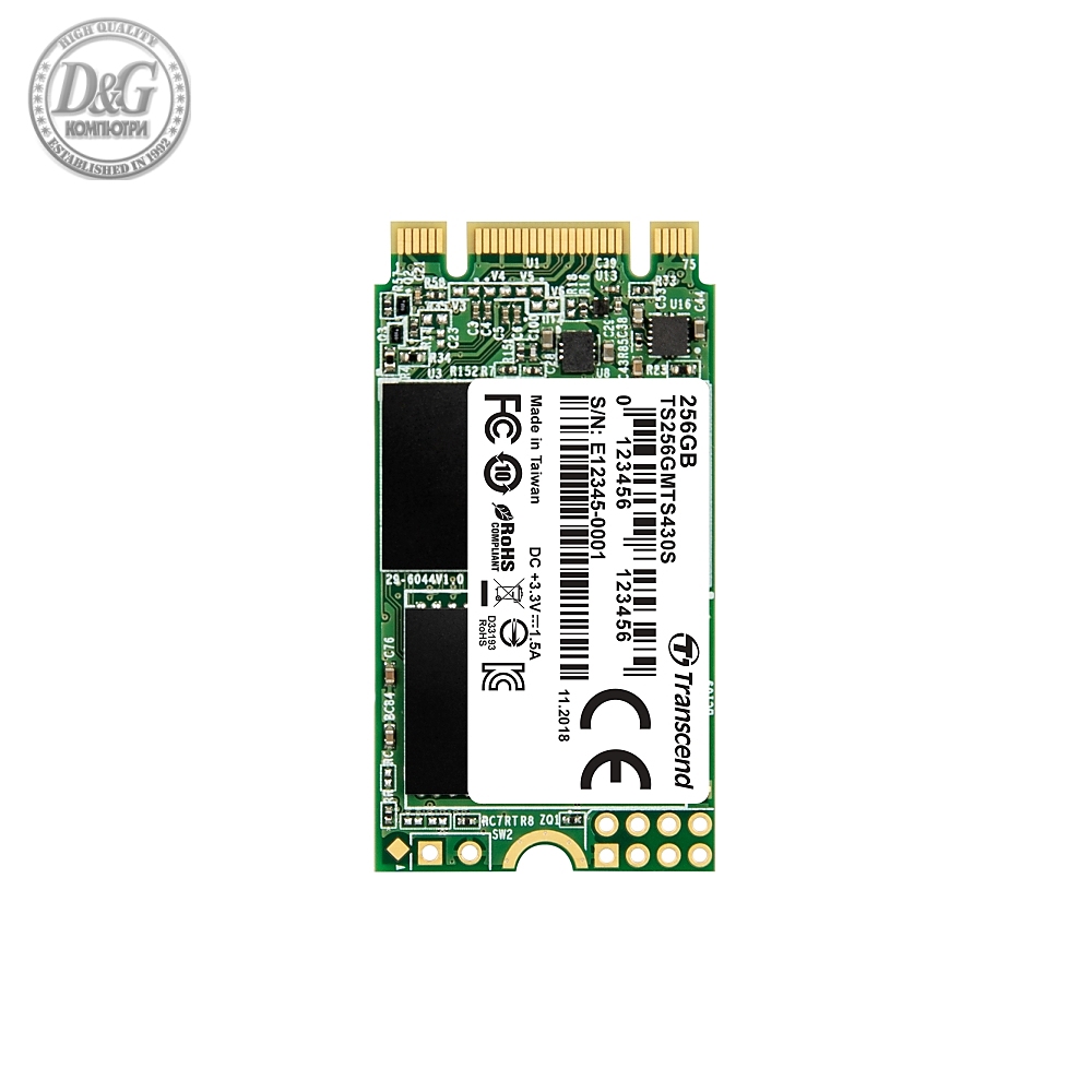 Transcend 256GB, M.2 2242 SSD, SATA3 B+M Key, TLC
