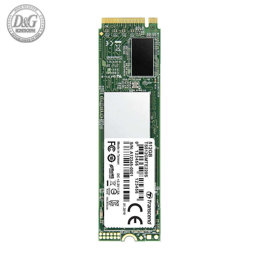 Transcend 512GB, M.2 2280, PCIe Gen3x4, M-Key, 3D TLC, with Dram