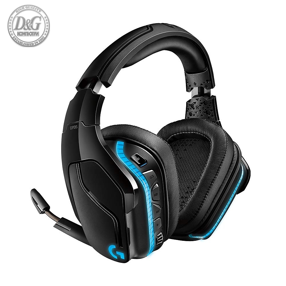 Logitech G935 Wireless Headset, Lightsync RGB, PRO-G 50 mm Drivers, 7.1 DTS Headphone:X 2.0 Surround, Leather Ear Cushions, Black