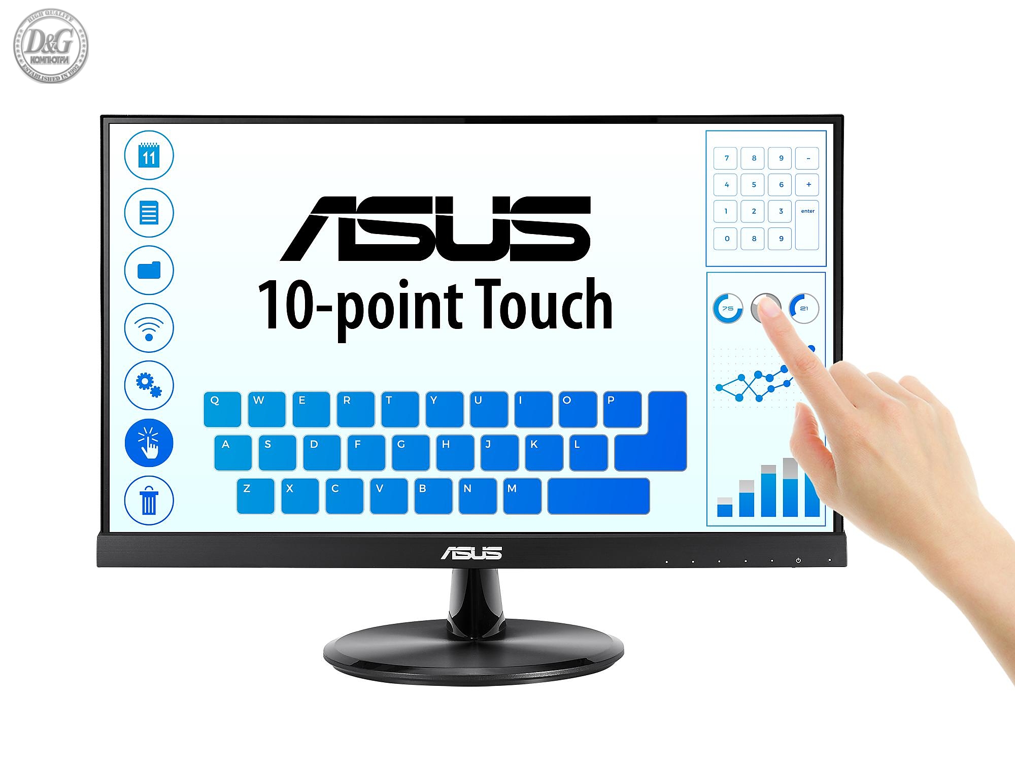 Тъч монитор ASUS VT229H 21.5&quot; FHD (1920x1080), IPS 178&deg; Frameless, HDMI