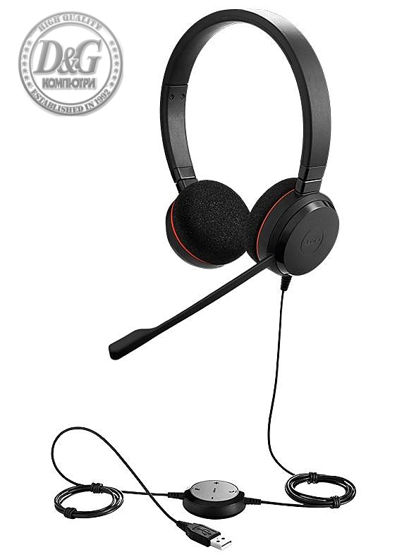 Слушалки Jabra Evolve 20 Stereo, Микрофон, Черни