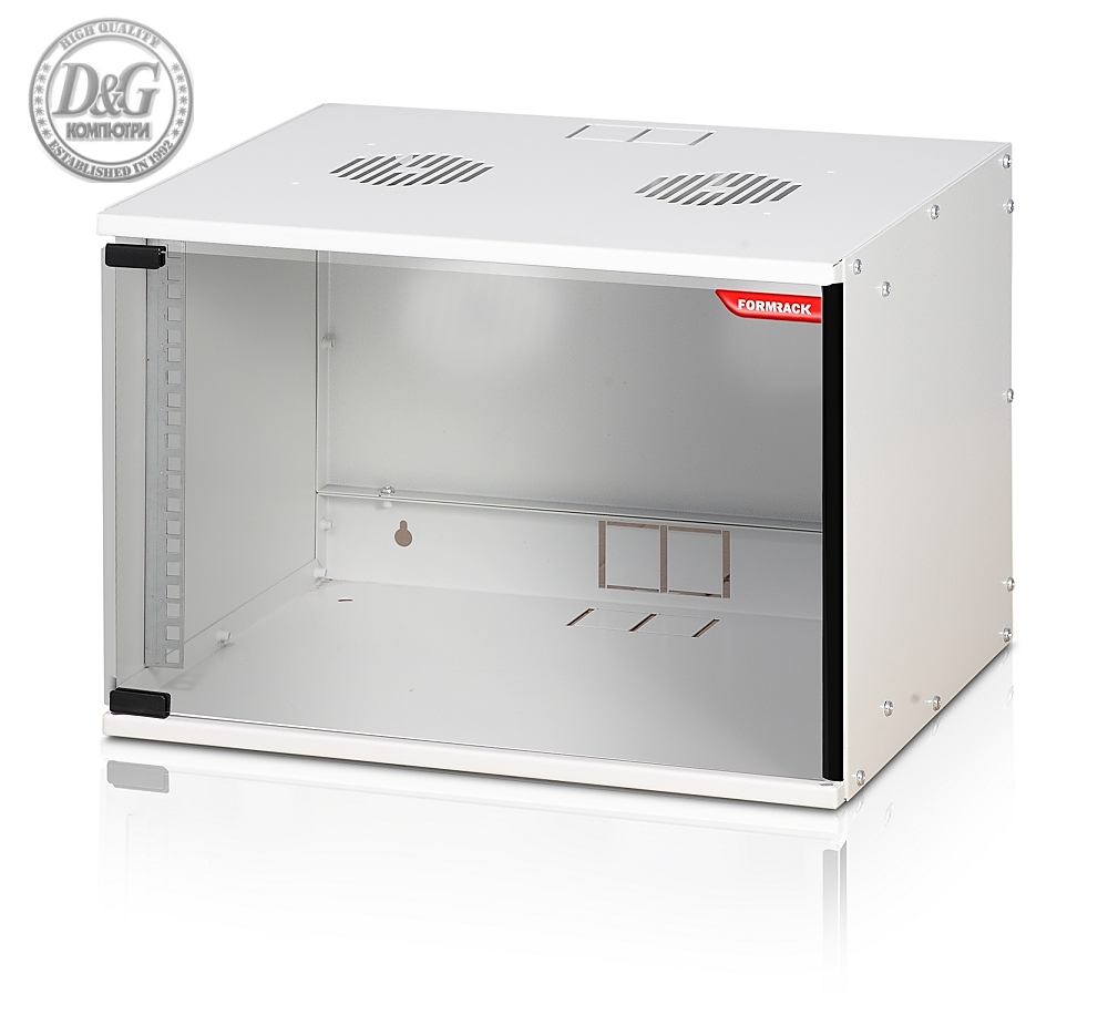 Formrack 19" Wall Mounted rack 7U SOHO 512/400mm, height: 358mm, loading capacity: 50kg., tempered glass door, 19" front rails