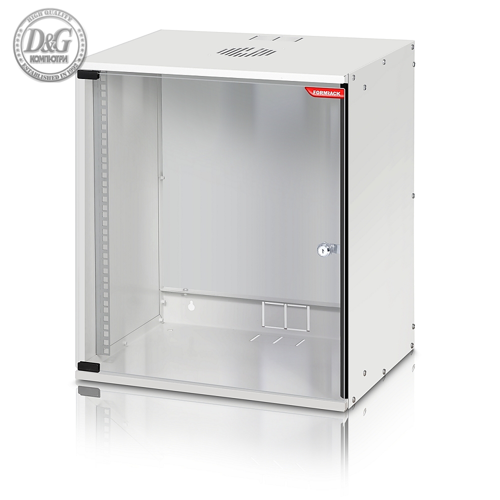 Formrack 19" Wall Mounted rack 12U SOHO 512/400mm, height: 582mm, loading capacity: 50kg., tempered glass door, 19" front rails