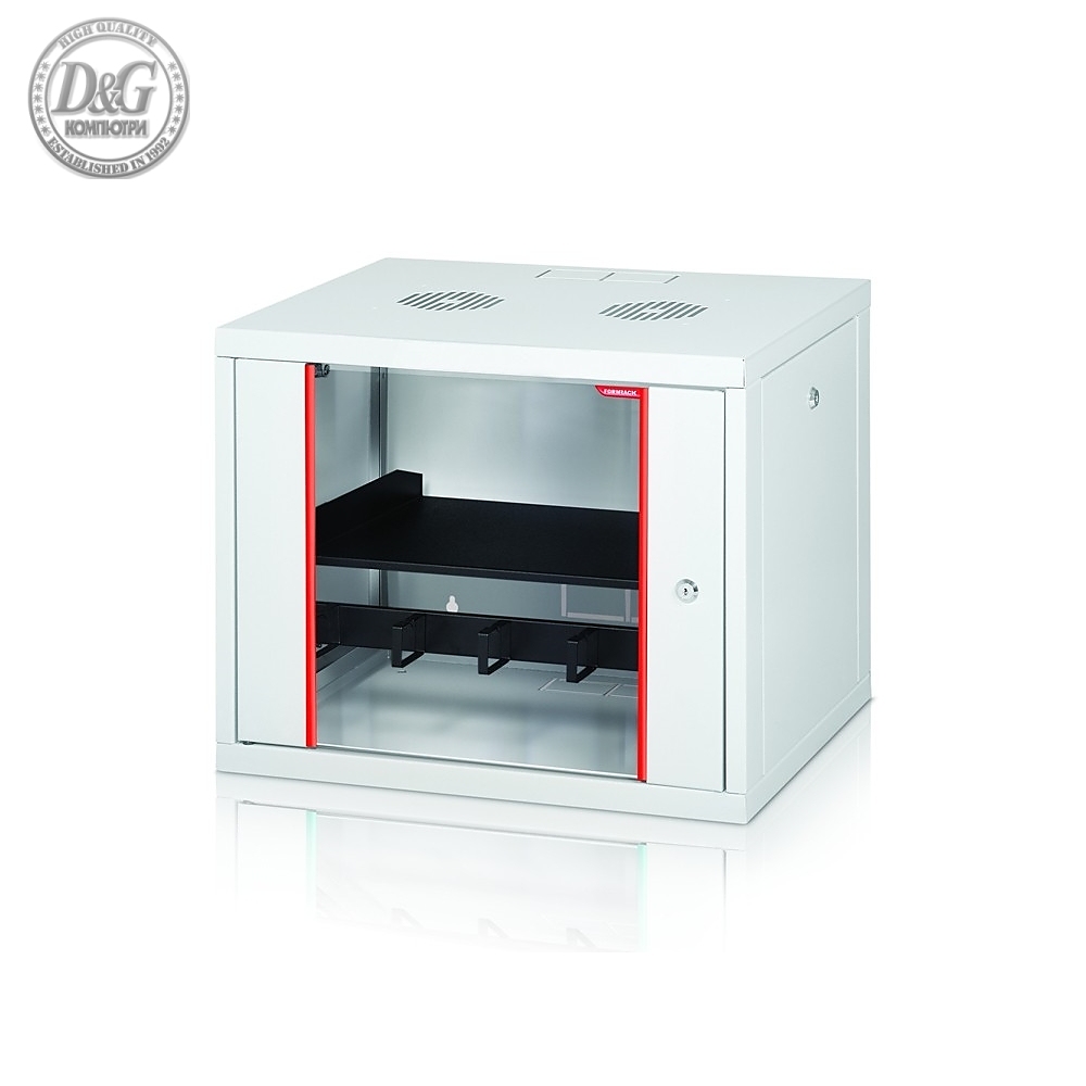 Formrack 19" Wall Mounted rack 16U 555/450mm, removable locking sides, height: 771mm, loading capacity: 100kg., tempered glass door, 19" front rails (back rails optionable)