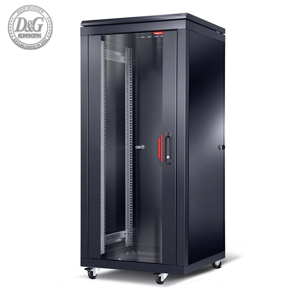 Formrack 19" Free standing rack 26U 600/600mm, height: 1384 mm, loading capacity: 600 kg, front tempered glass door, openable locking sides and back (does not include castor/feet group)