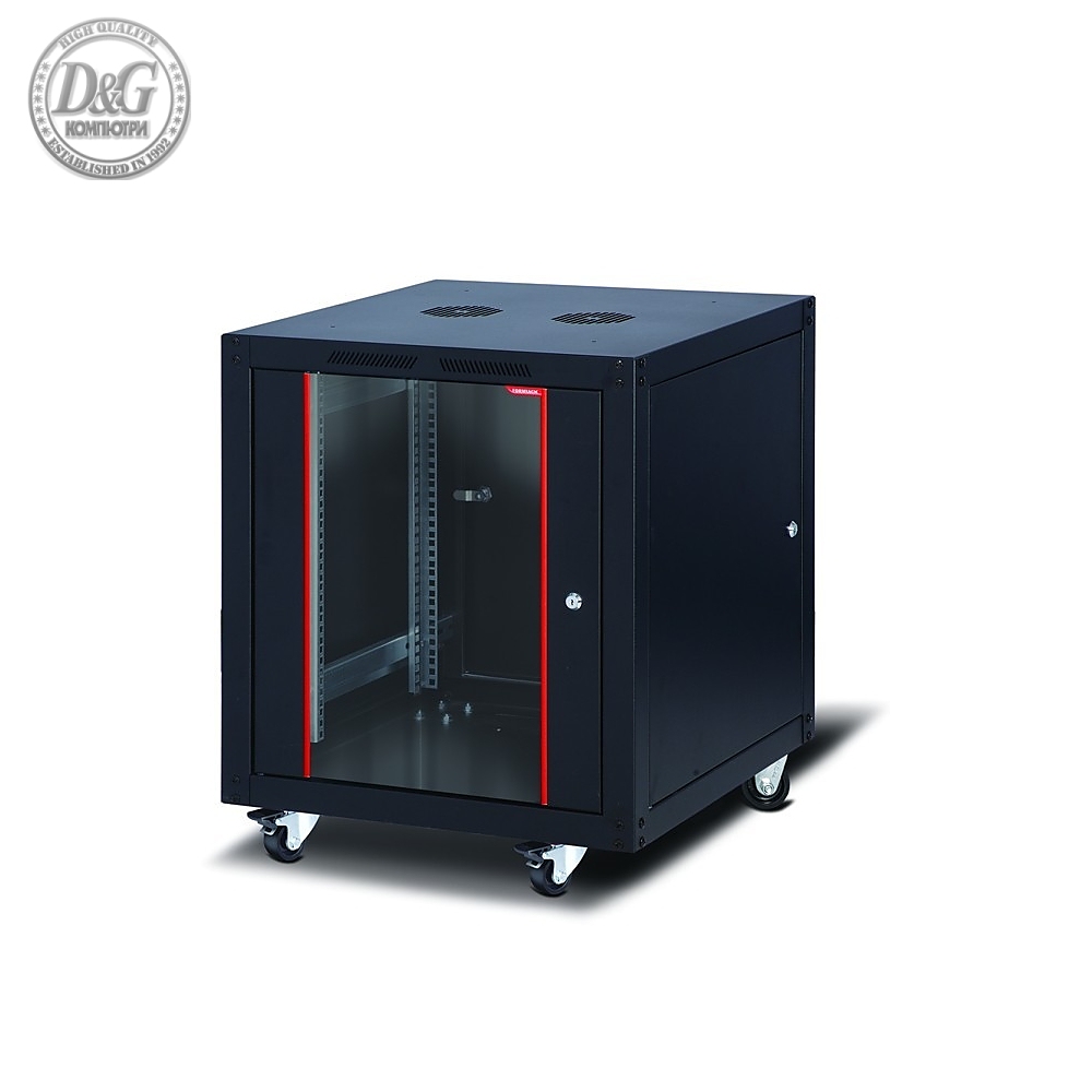 Formrack 19" Free standing rack 12U 600/800mm, height: 764mm, loading capacity: 600 kg, front tempered glass door, openable locking sides and back (does not include castor/feet group)