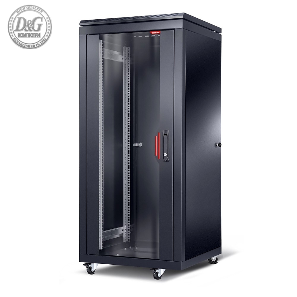 Formrack 19" Free standing rack 26U 600/1000mm, height: 1384 mm, loading capacity: 600 kg, front tempered glass door, openable locking sides and back (does not include castor/feet group)