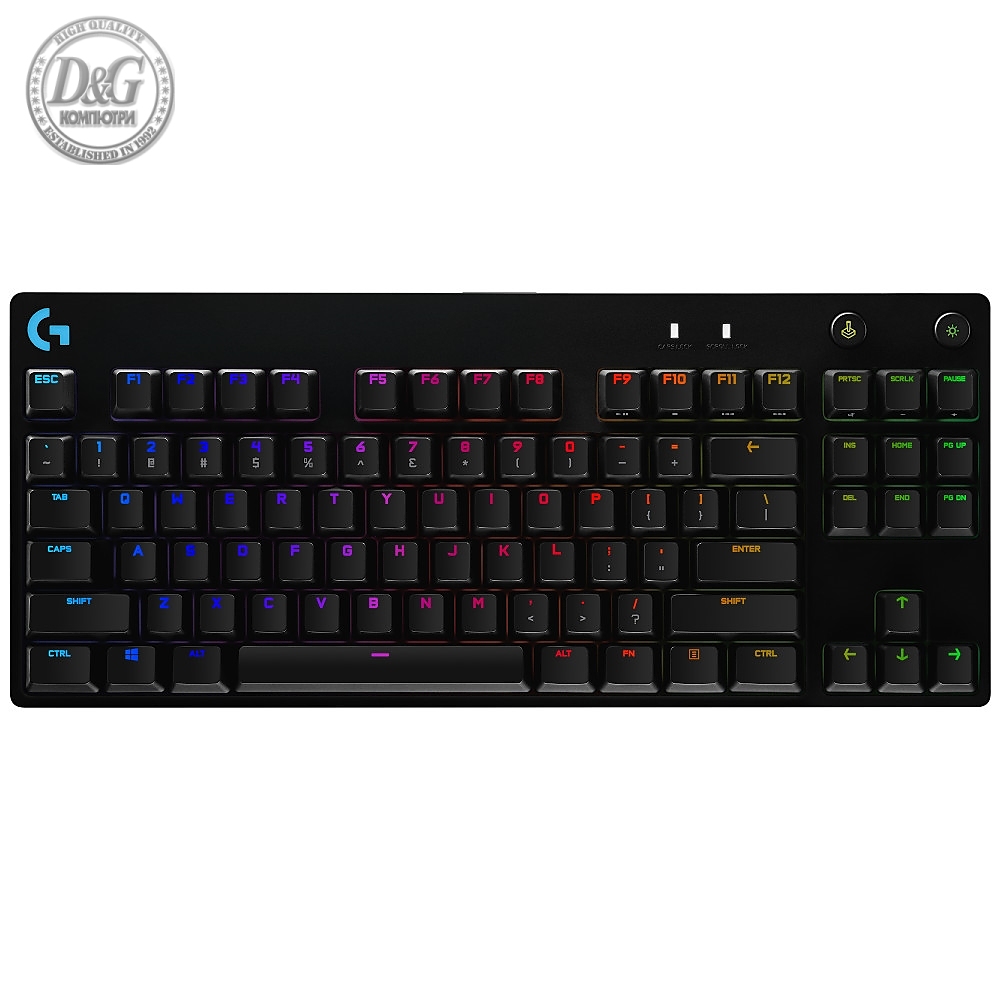 Logitech G Pro TKL Keyboard, GX Clicky, Lightsync RGB, Detachable Cable, 3-Step Angle Adjustment, 12 Programmable F Keys, Black