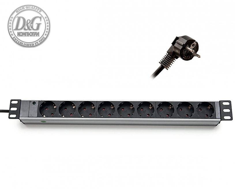 Formrack 19" 9 way power outlet strip (Schuko 230V)  Aluminium 1U