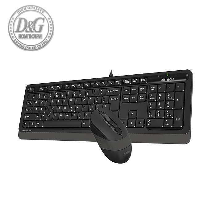 Комплект клавиатура и мишка A4TECH F1010, с кабел, USB, Сив