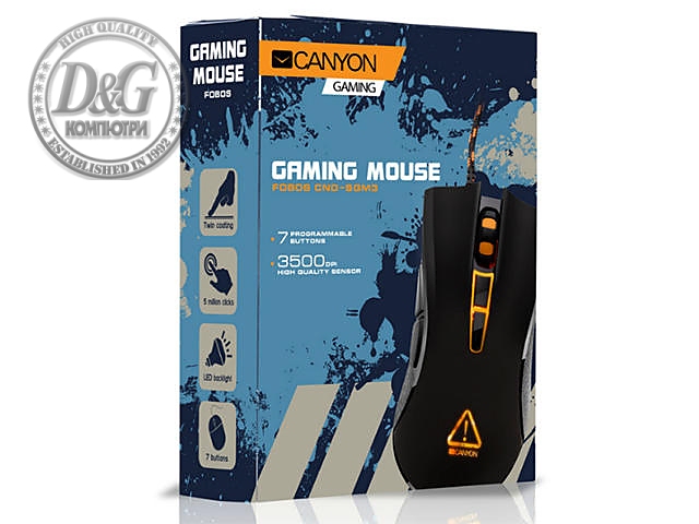 CANYON Optical gaming mouse, adjustable DPI setting 800/1600/2400/3500, LED backlight, Black, cable length 1.55m, 125*66*37mm, 0.144kg