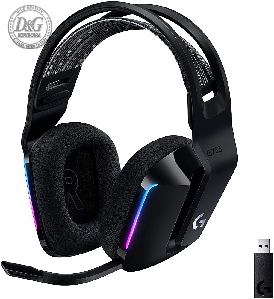 Logitech G733 Wireless Headset, Lightsync RGB, Lightspeed Wireless, PRO-G 40 mm Drivers, DTS Headphone:X 2.0 Surround, Blue Voice Microphone, 278 g, Black