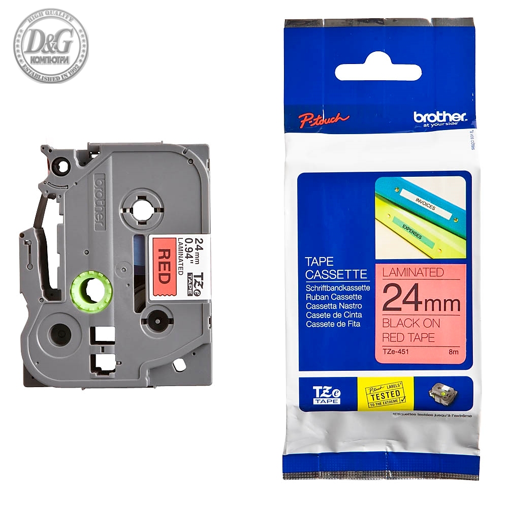 Brother TZe-451 Tape Black on Red, Laminated, 24mm, 8 m - Eco