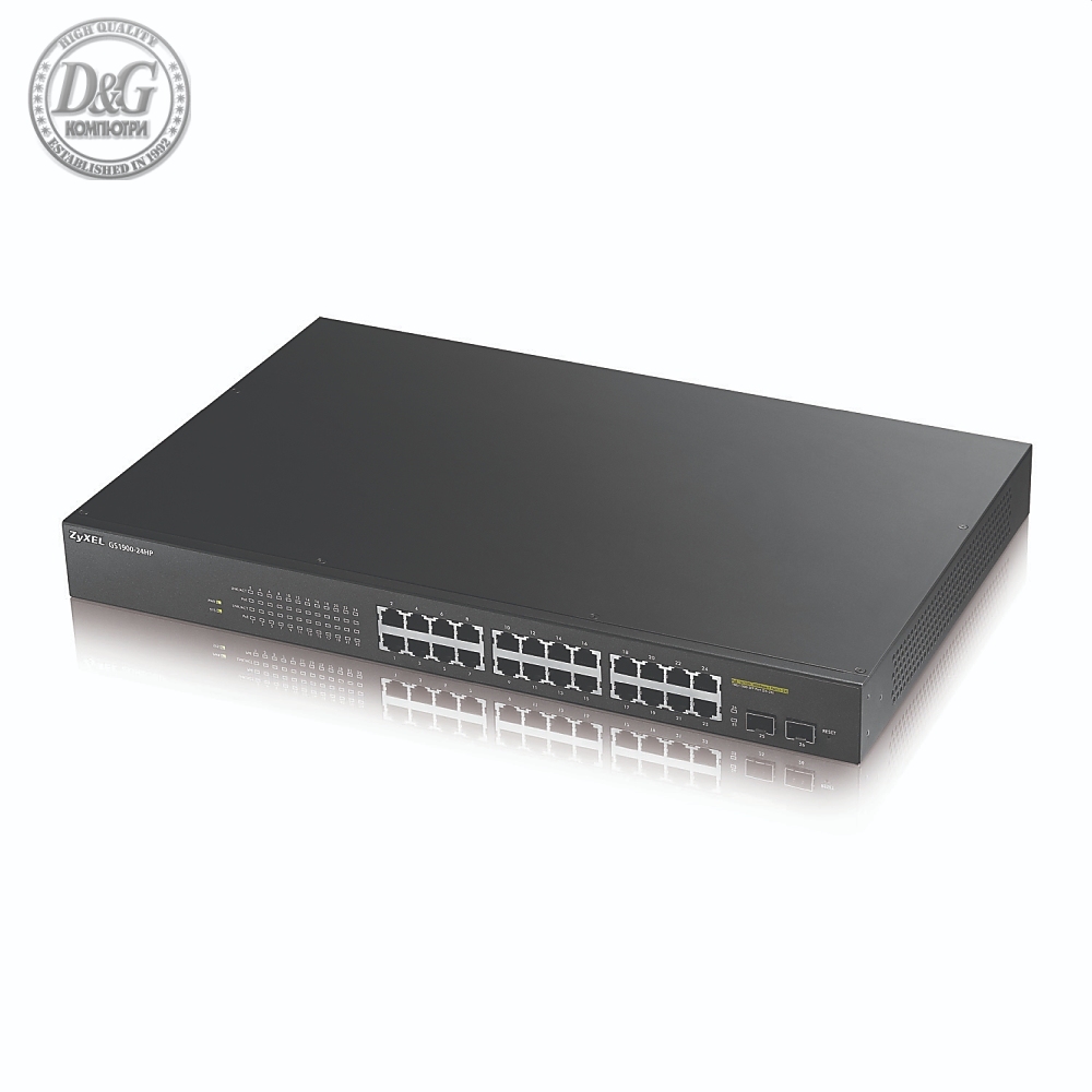ZyXEL GS1900-24HP v2, 24-port GbE L2 PoE + 2 x GbE SFP slots, Smart Switch, rackmount, 170 Watt