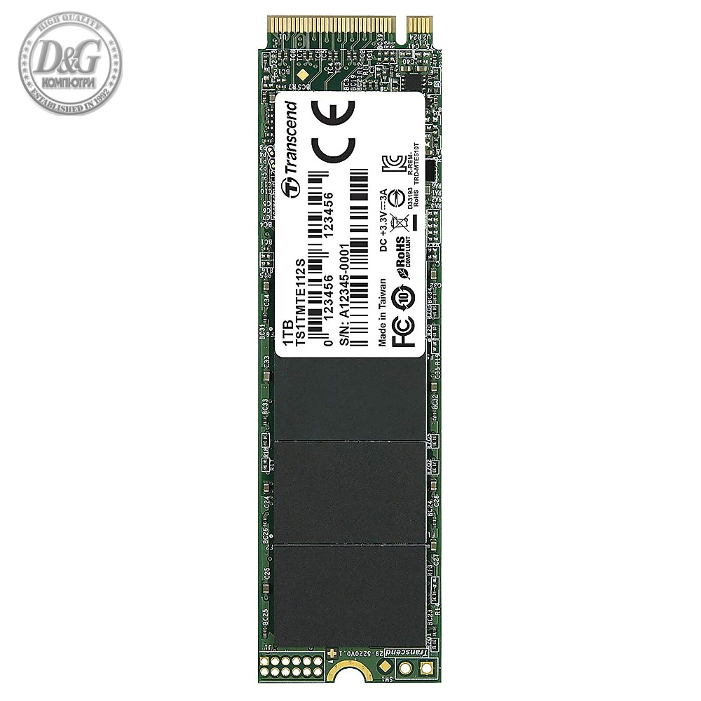 Transcend 1TB, M.2 2280, PCIe Gen3x4, M-Key, 3D TLC, DRAM-less