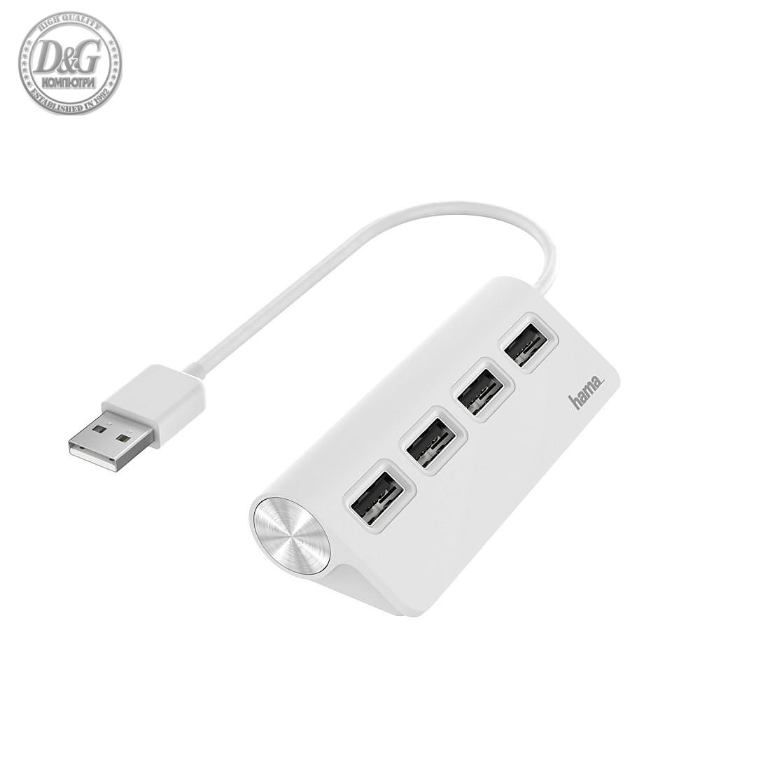 USB хъб HAMA, USB 2.0, 1:4, бял, 480Mbit/s