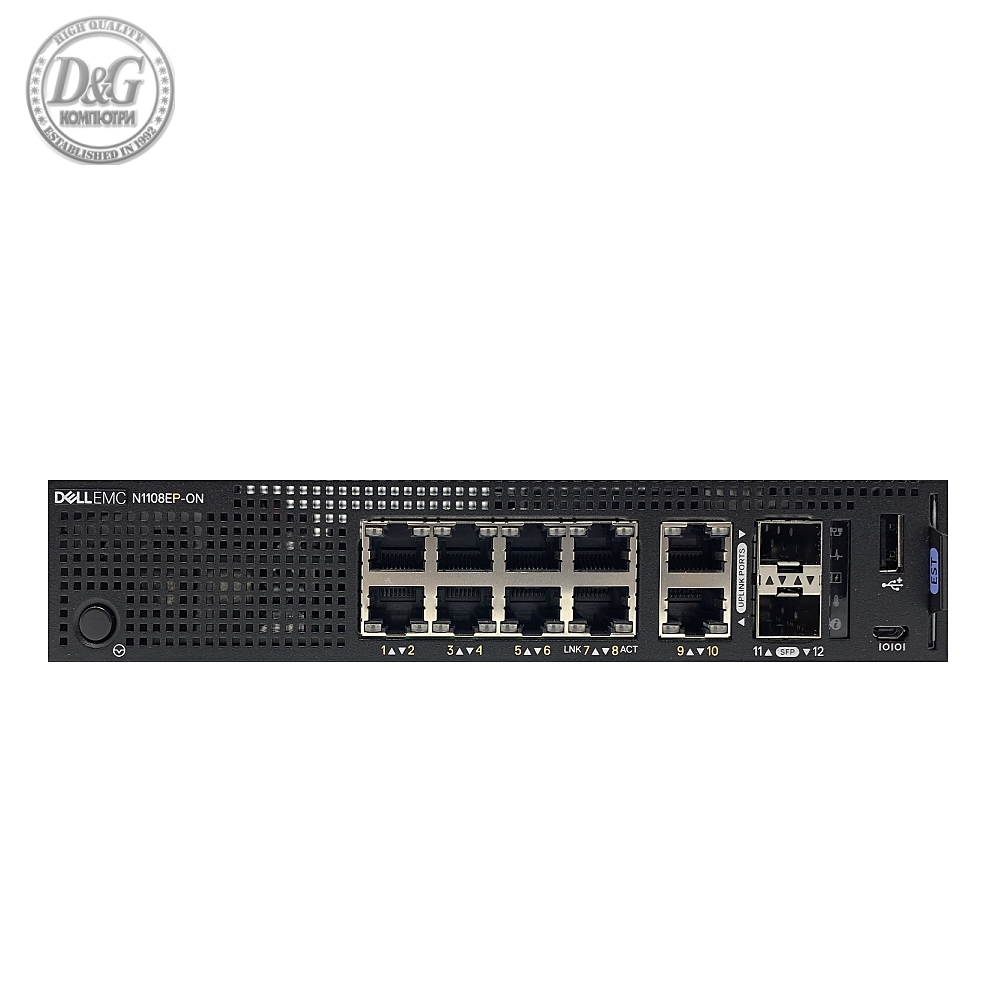 Dell EMC Switch N1108EP-ON, Gigabit, L2, 8x 10/100/1000Mbps half/full duplex ports, 2x GbE RJ45 and 2x GbE SFP interfaces, 8xPoE/PoE+, DNN1108EP, 137W PoE power budget RJ45, FastPoE, Perpetual PoE,1 RU half-width, fanless operation, LL Hardware Warranty
