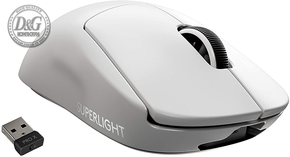 Logitech G Pro X Superlight Wireless Mouse, Lightspeed Wireless 1ms, HERO 25K DPI Sensor, 400 IPS, Onboard Memory, >63g, White