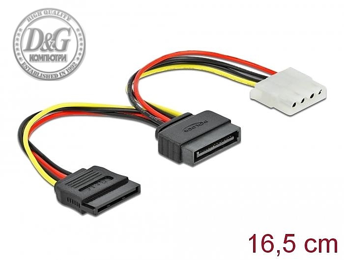 Кабел DeLock SATA 15 pin мъжко към Molex 4 pin женско + SATA 15 pin женско
