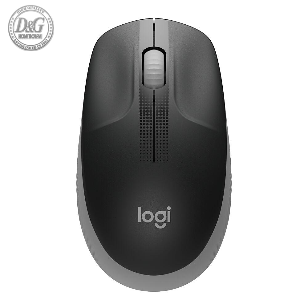 Безжична оптична мишка LOGITECH M190 Full-Size, USB, 1000 dpi, 3 бутона, Светло Сив