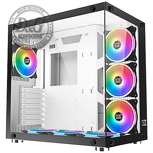 Chassis Aquarius Plus White EN43675, ATX, USB3.0x2+USB2.0x1, Front & Left Tempered Glass, 7PCS CY120 RGB Fan, Frontx3 + Bottomx3 +Rearx1, white