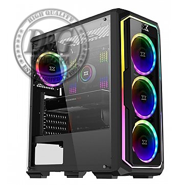 Chassis Leco Plus EN43453, ATX, Micro ATX, USB3.0x1, USB2.0x2, Left Tempered Glass ,2PCS Removeable TG&Meshed FP, 4PCS CY120, RGB Reset Switch,Frontx3 & Rearx1