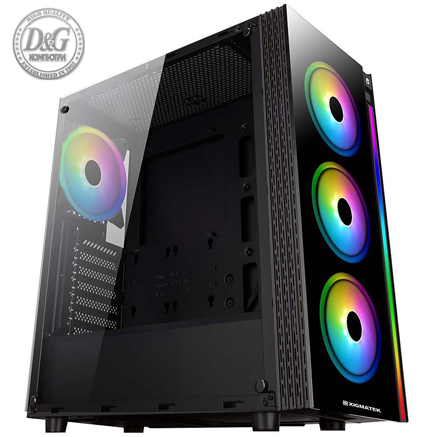Chassis Poseidon EN42272, ATX, M-ATX, Mini-ITX, USB3.0x2, USB2.0x2, Front & Left Tempered Glass, Front Rainbow LED Stripe, CY120 RGB Fansx4 (Fx3 & Rx1)