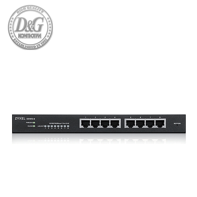 ZyXEL GS1915-8, 8-port GbE Smart hybrid mode Switch, standalone or NebulaFlex Cloud, desktop, fanless