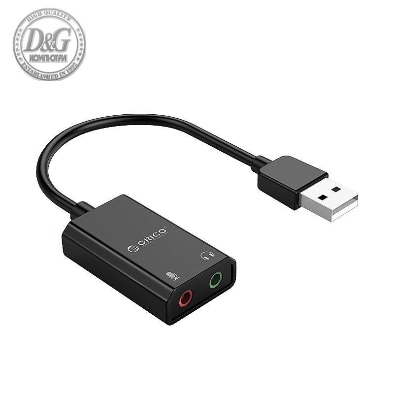 Orico външна звукова карта USB Sound card - Headphones, Mic, Black - SKT2-BK