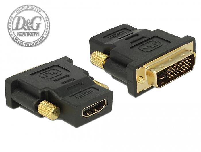 Адаптер Delock 65466, DVI мъжко - HDMI женско, Позлатени конектори, Черен