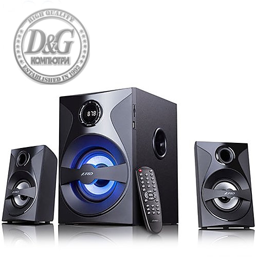 Multimedia Bluetooth Speakers F&D F380X (2.1 Channel Surround, 54W, 110Hz-20KHz, Subwoofer: 30-118Hz, Bluetooth 4.0, NFC, USB/SD card reader, FM digital, LED display, Remote control, Wooden, Black