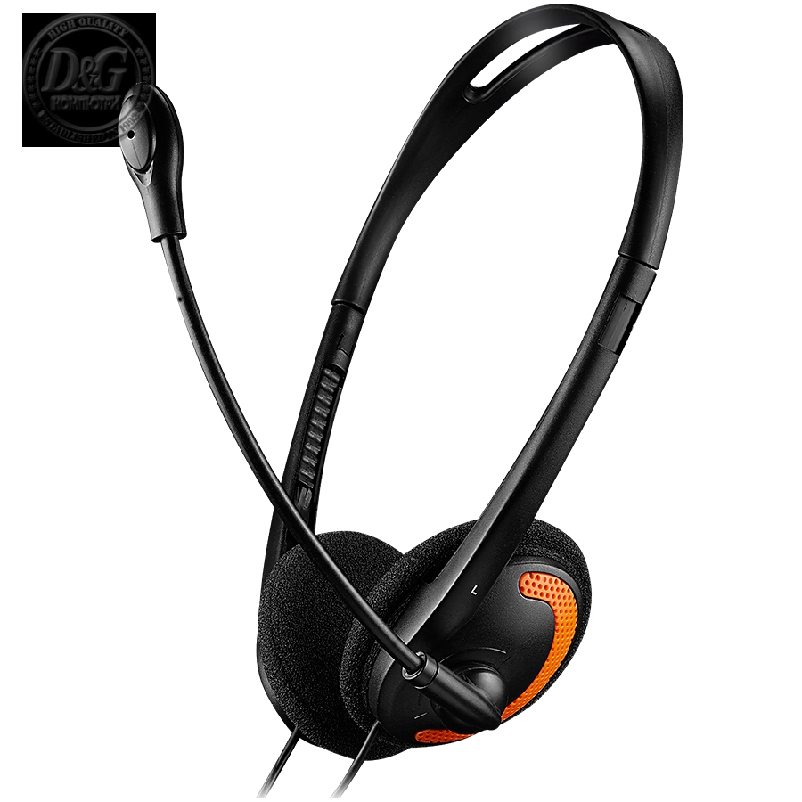 CANYON PC headset with microphone, volume control and adjustable headband, cable 1.8M, Black/Orange