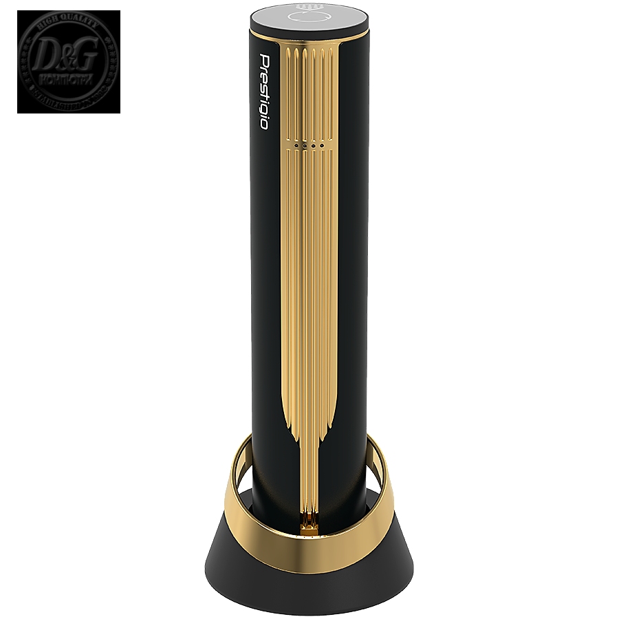 Prestigio Maggiore, smart wine opener, 100% automatic, opens up to 70 bottles without recharging, foil cutter included, premium design, 480mAh battery, Dimensions D 48*H228mm, black + gold color.