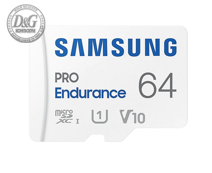 Samsung 64 GB micro SD PRO Endurance, Adapter, Class10, Waterproof, Magnet-proof, Temperature-proof, X-ray-proof, Read 100 MB/s - Write 30 MB/s