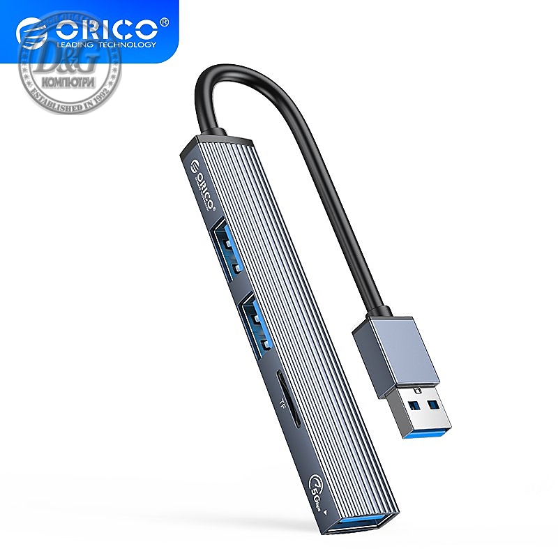Orico хъб USB3.0/2.0 HUB 3 port + card reader, Aluminum - AH-A12F-GY