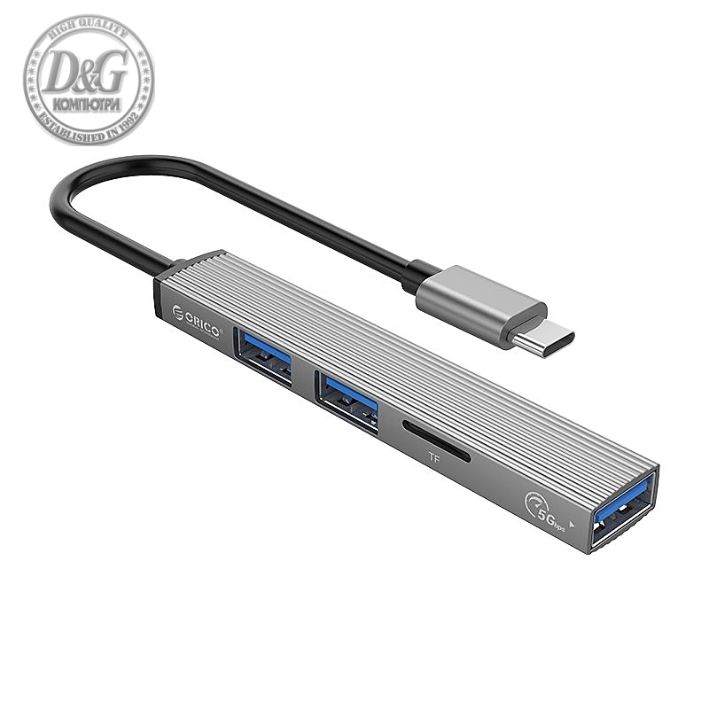 Orico хъб USB3.0/2.0 HUB 3 port + card reader TYPE C, Aluminum - AH-12F-GY