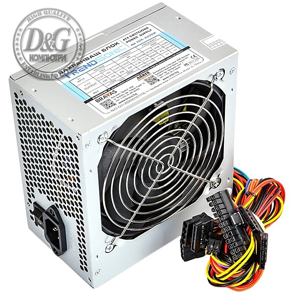 ADK-A600W Power Supply TrendSonic AC 115/230V, 47/63Hz, DC 3.3/5/12V, 600W, OEM, 20+4 pin, 3 x SATA, 2 x IDE, 1x120, Efficiency 65%