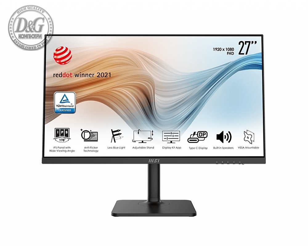 MSI Modern MD271P, 27", 1920x1080 (FHD), 75Hz, 5ms, IPS, 250 nits, Flat, USB-C & HDMI, Black