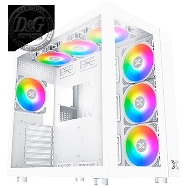 Aquarius Pro Arctic EN49424 White, ATX/M-ATX/Mini ITX, USB3.0x2+USB2.0x2+Type C , Front & Left TG, 7PCS X24A & Galaxy II Fan Control Kit