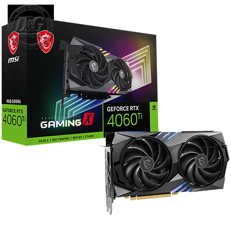 MSI Video Card Nvidia GeForce RTX 4060 Ti GAMING X 8G, 8GB GDDR6, 128bit, Effective Memory Clock: 18000MHz, Boost: 2655 MHz, 4352 CUDA Cores, PCIe 4.0, 3x DP 1.4a, HDMI 2.1a, RAY TRACING, Dual Fan, 1x 8pin, 550W Recommended PSU, 3Y