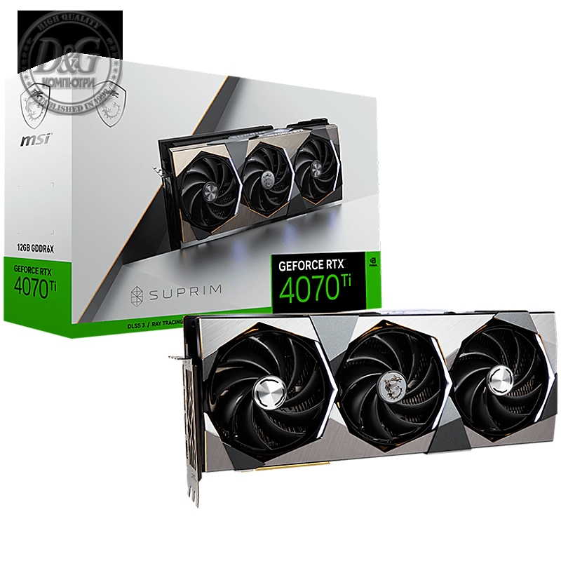 MSI Video Card Nvidia GeForce RTX 4070 Ti SUPRIM SE 12G, 12GB GDDR6X, 192bit, Effective Memory Clock: 21000MHz, Boost: 2610 MHz, 7680 CUDA Cores, PCIe 4.0, 3x DP 1.4a, HDMI 2.1a, RAY TRACING, Triple Fan, 750W Recommended PSU, 3Y