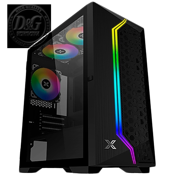 Gemini II EN48649, Black, MATX/ Mini-ITX, U3x1+U2x2, Meshed Grill ARGB LED Frontpanel & Left TG, 3PCS X24F Fixed RGB Fan