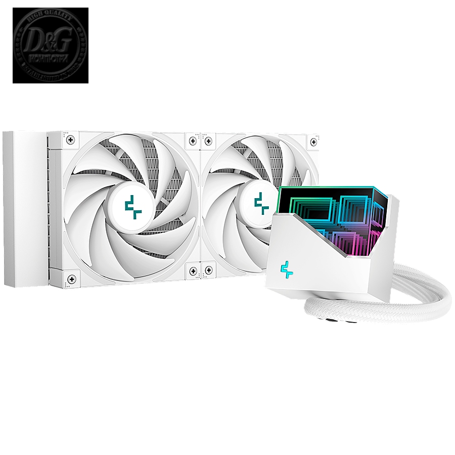 DeepCool LT520 WH, 240mm CPU Liquid Cooler, 2x120mm FK120 PWM FDB Fans, 4th Gen Water Pump, ARGB Multidimensional Infinity Mirror Top Cap, White, Intel LGA 2066/2011-v3/2011/1700/1200/115x, AMD sTRX4/sTR4/AM5/AM4, 5Y Warranty