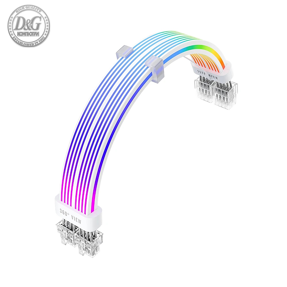 1stPlayer удължителен кабел Extension Modding Cable PCIe 6+2PIN Addressable RGB White - NC2-8P-WH