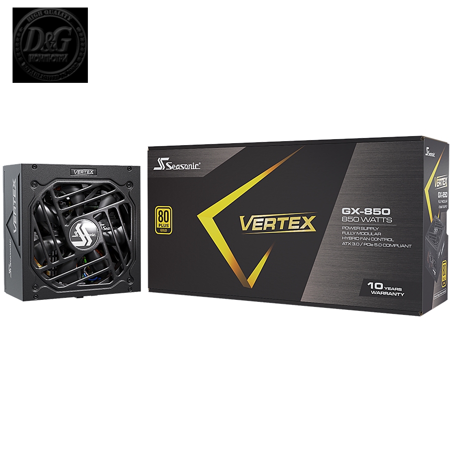 Seasonic VERTEX GX-850 Gold, ATX 3.0, 80 PLUS GOLD, 135mm FDB Fan, Fully Modular, PCIe Gen 5 Cable (12VHPWR) included, 10 Years Warranty (1VT85GFRT3A14X)