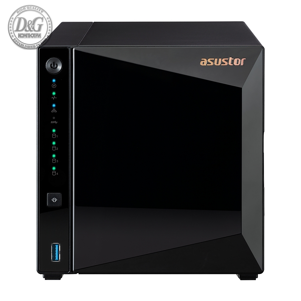 Asustor AS3304T_V2, 4 bay NAS, Realtek RTD1619B, Quad-Core, 1.7GHz, 2GB DDR4 (not ex.), 2.5GbE x1, USB3.2 Gen1 x3, WOW (Wake on WAN), Ttoolless installation, with hot-swappable tray, hardware encryption, MyArchive, EZ connect, EZ Sync, WoL, System Sleep