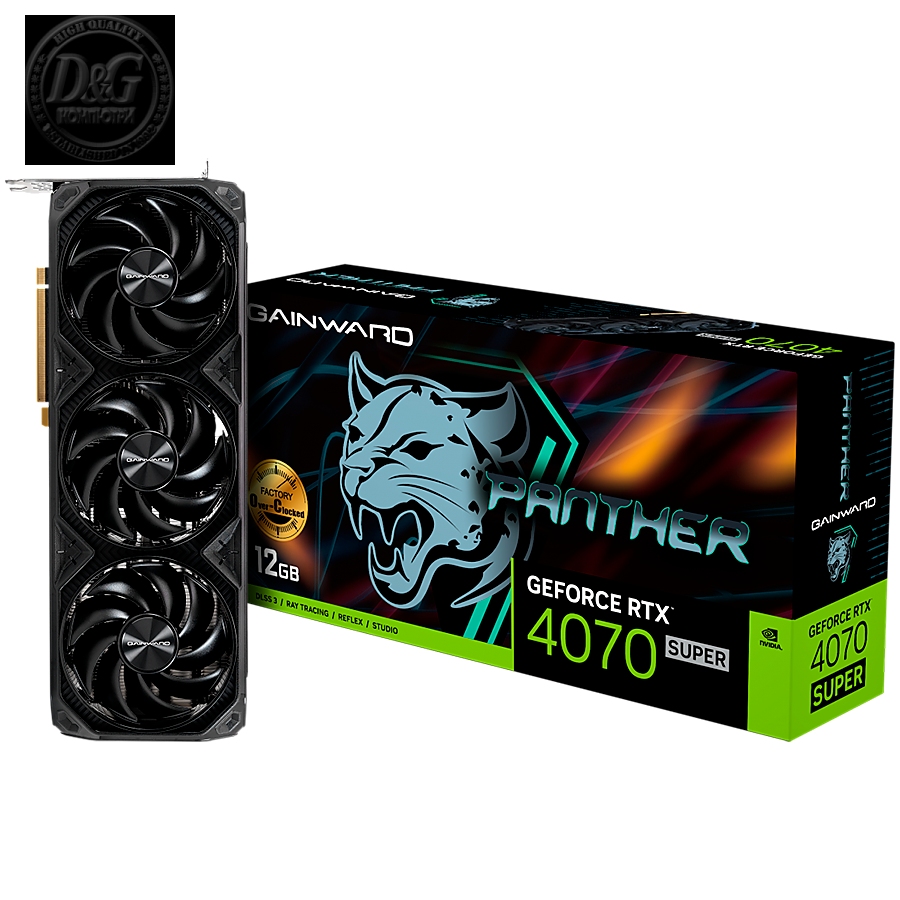 Gainward GeForce RTX 4070 Super Panther OC 12GB GDDR6X, 192 bit, 1x HDMI 2.1, 3x DP 1.4a, 3 Fan, 1x 16-pin power connector, recommended PSU 750W, NED407ST19K9-1043Z