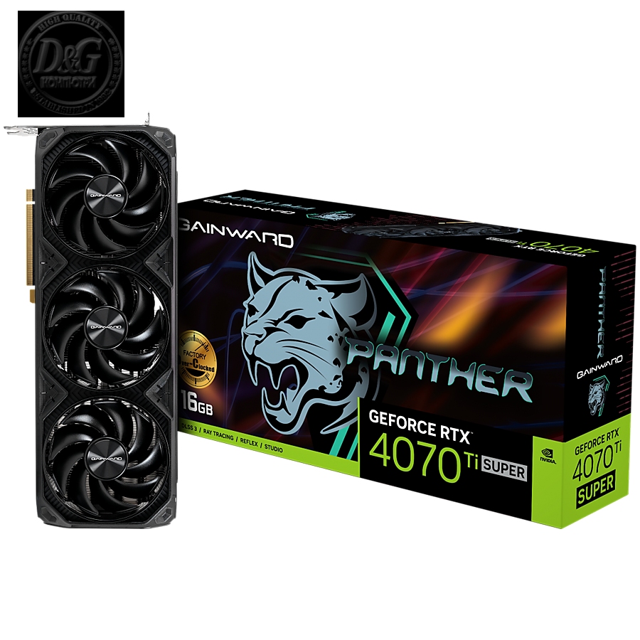 Gainward GeForce RTX 4070Ti SUPER Panther OC, 16GB 256 bit, 1x HDMI 2.1, 3x DP 1.4a, 3 Fan, 1x 16-pin power connector, recommended PSU 750W, NED47TSS19T2-1043Z