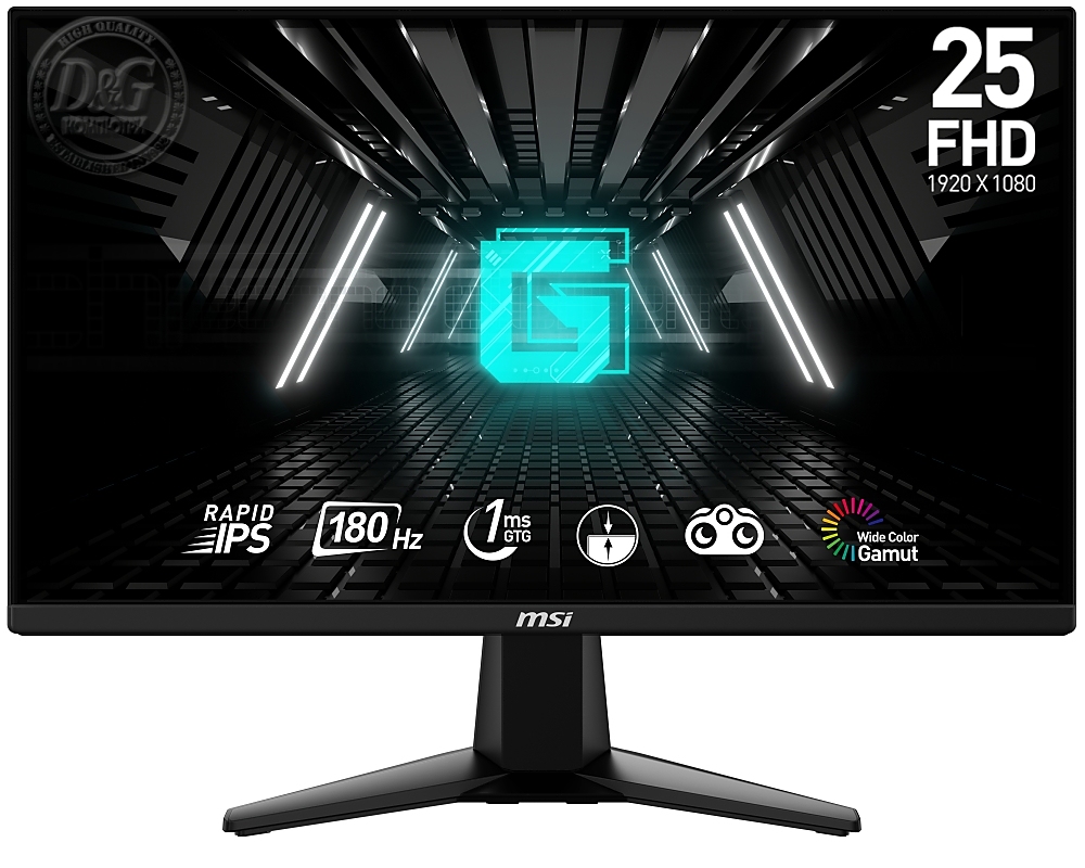 MSI G255F, 24.5", Rapid IPS, 180Hz, 1ms, 1920x1080 FHD, Anti-glare, Adaptive-sync, Night Vision, Frameless, Anti-Flicker, Less Blue Light, 300 nits, 1000:1, 100M:1, 1x Display Port (1.2a), 2x HDMI (2.0b), Headphone out, Tilt, FRAMELESS, 9S6-3BC01M-002